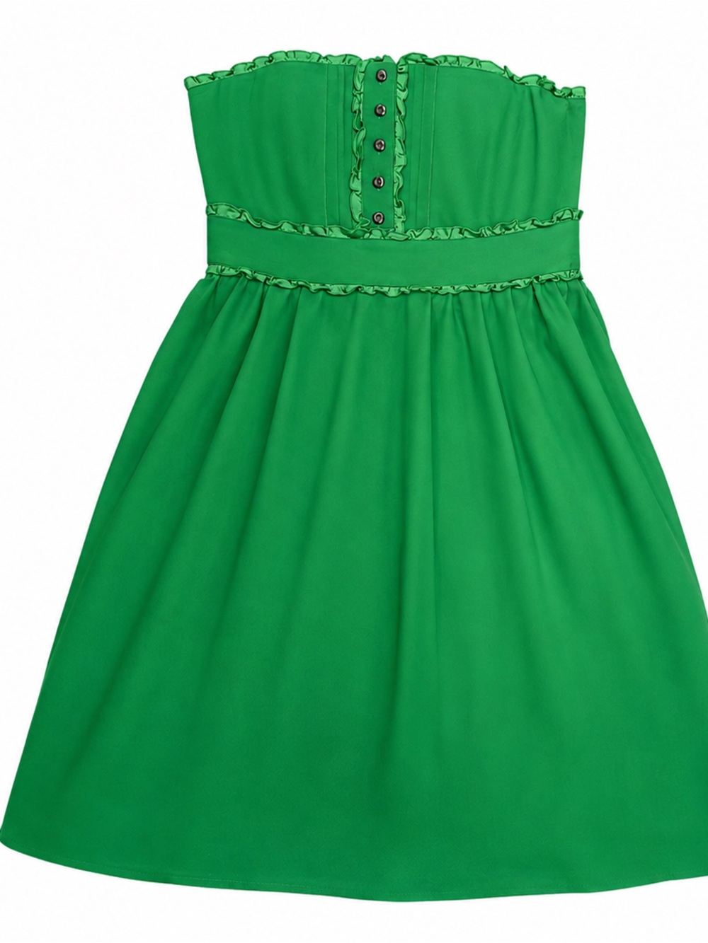 Moulinette Soeurs Bright Green A-Line Ruffled Waist Skirt Silk dress